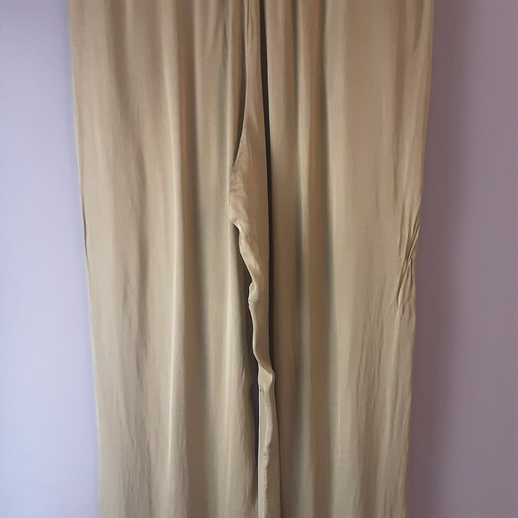 Made in Italy Giulia Dal Piano Gold Coloured Silky Flowy Wide Leg Pants Size L - Picture 4 of 16